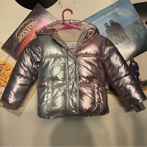 BABY GAP GIRLS SHINY METALLIC SHERPA LINED PUFFER JACKET SZ 4